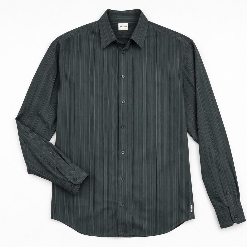 Armani Collezioni Mens XL Charcoal Stripe Button Up Dress Shirt - Picture 4 of 10